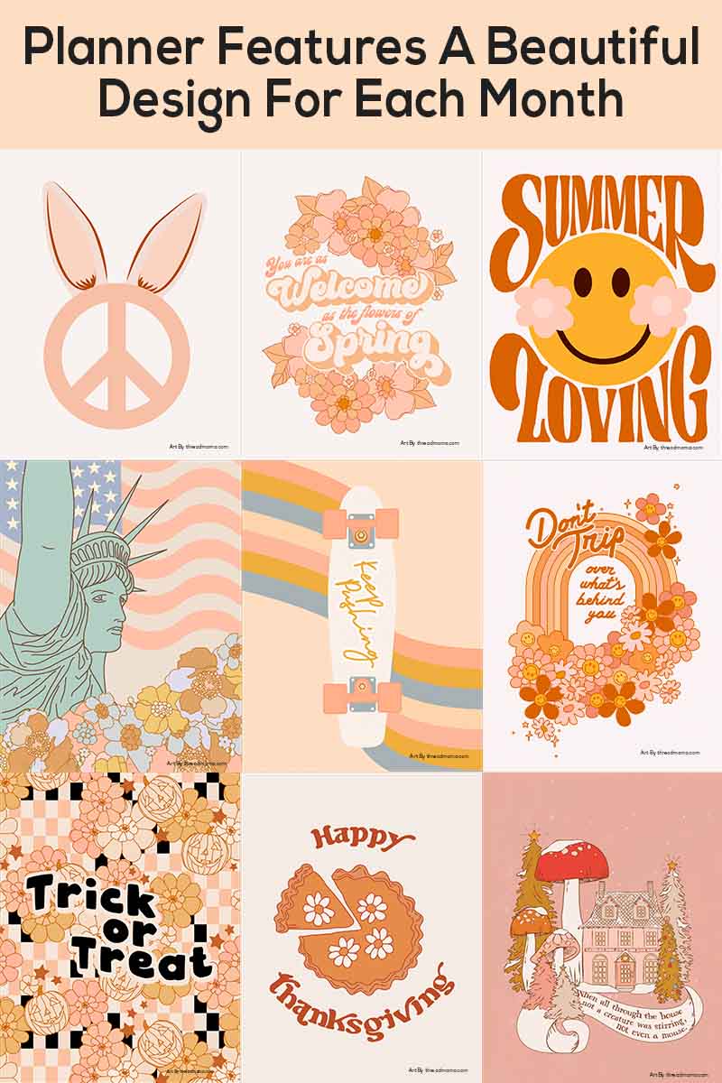 2023 Retro Monthly Calendar/ Weekly Meal Planner Frugal Fitz Designs