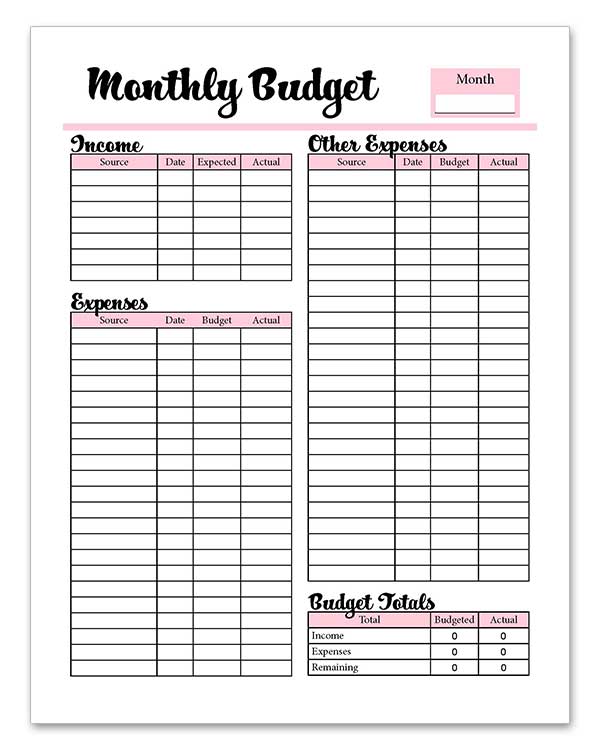 Calculated Monthly Budget PDF