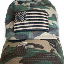 Load image into Gallery viewer, USA Embroidered Distressed Woodland Camo Vintage Baseball Hat
