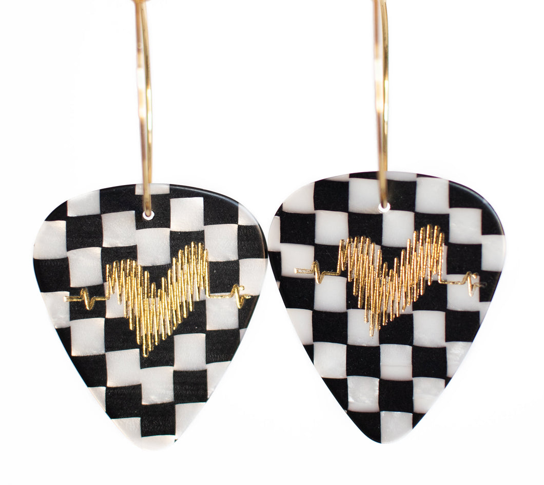 Groupie Love Checkerboard Gold Single Earrings