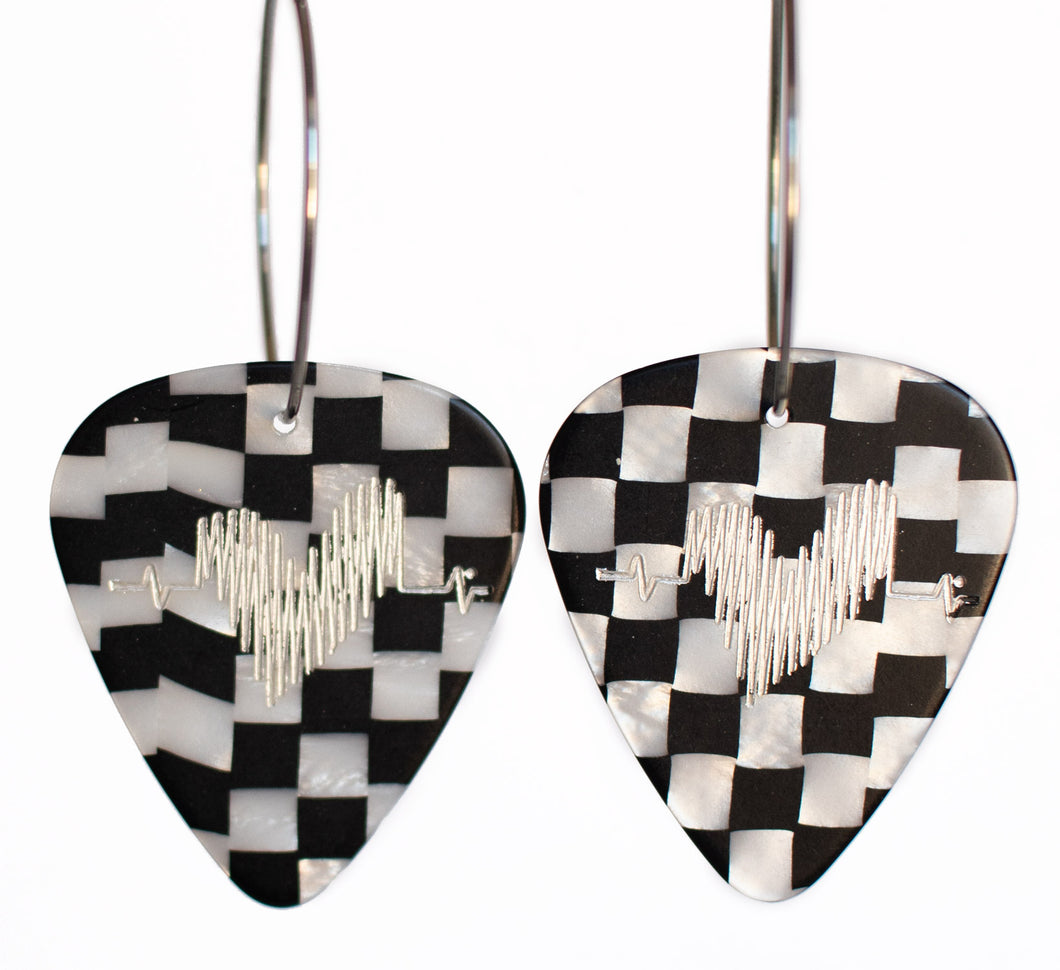 Groupie Love Checkerboard Silver Single Earrings