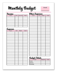 Write-in Monthly Budget PDF