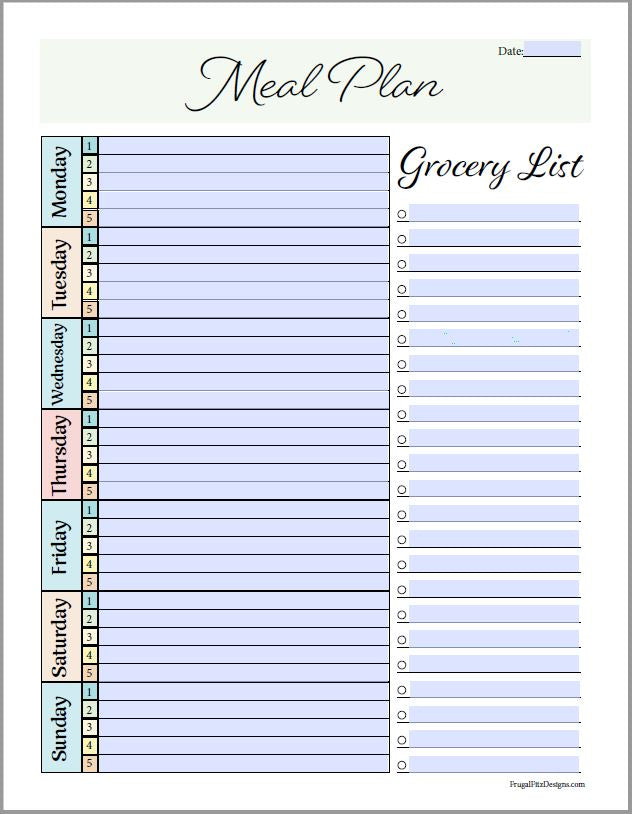 Meal Plan and Grocery List Editable PDF