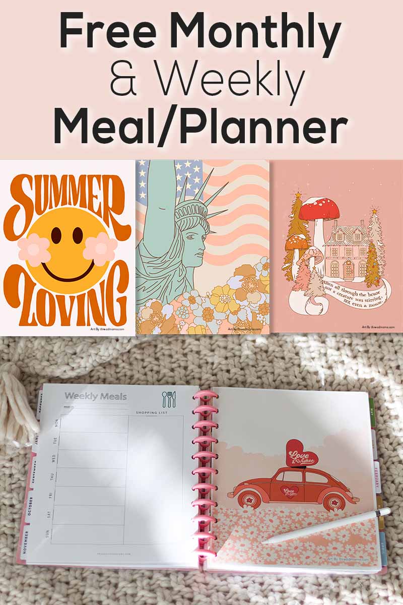 2023 Retro Monthly Calendar/ Weekly Meal Planner